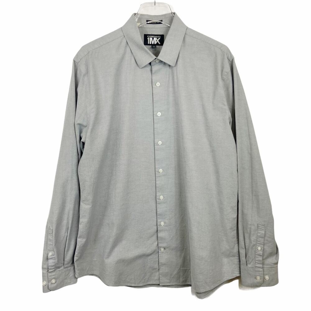 Express 1MX Gray Button Down Dress Shirt Sz XL